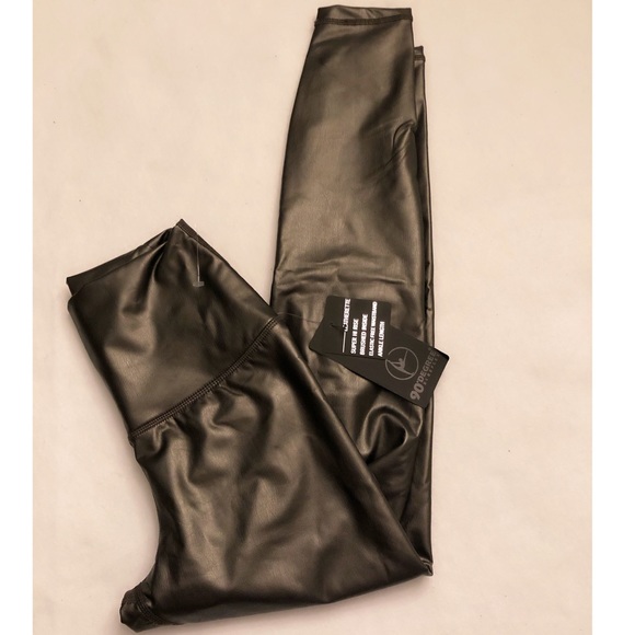 90 Degree by Reflex Leatherette Legging Faux Leather High Rise Gunmetal Grey New - Picture 6 of 10